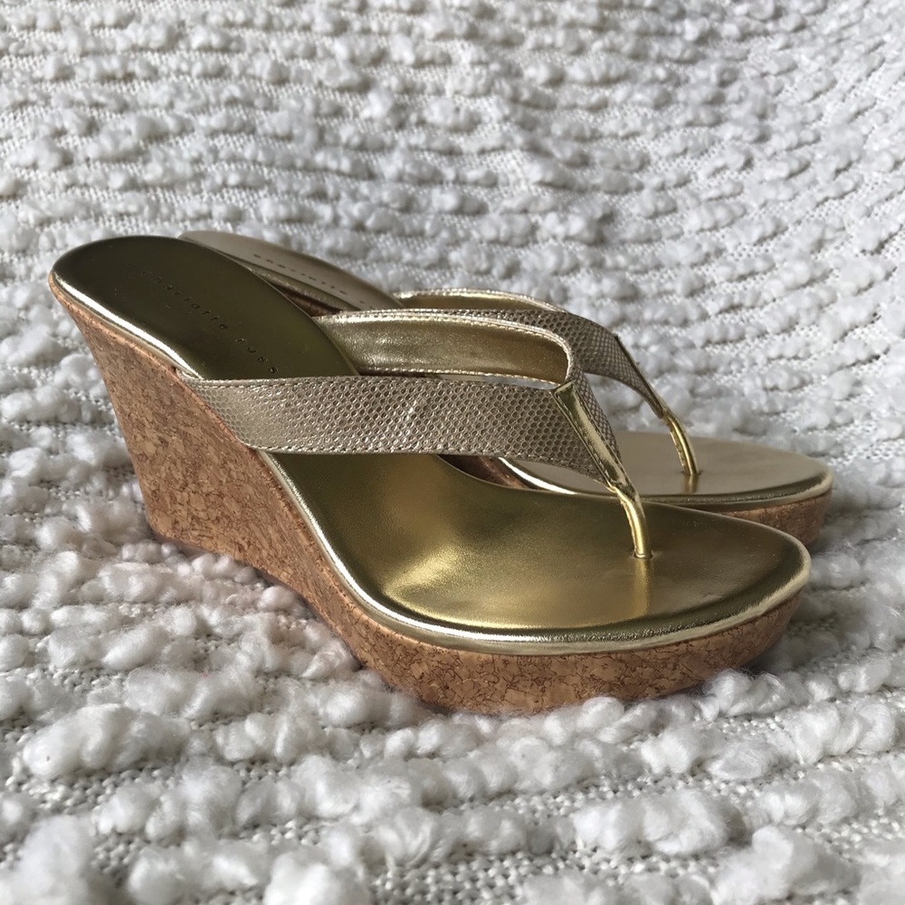 Charlotte Russe Gold Thong Wedge Sandal Size 8